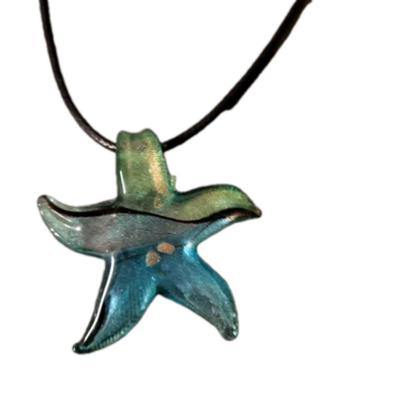 Vintage Hand-Blown Glass Star Pendant, Leather cord Choker, NWOT - Picture 3 of 6